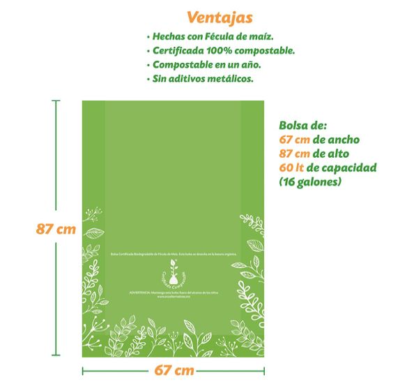 Ecobolsas compostables para basura de fécula de maíz