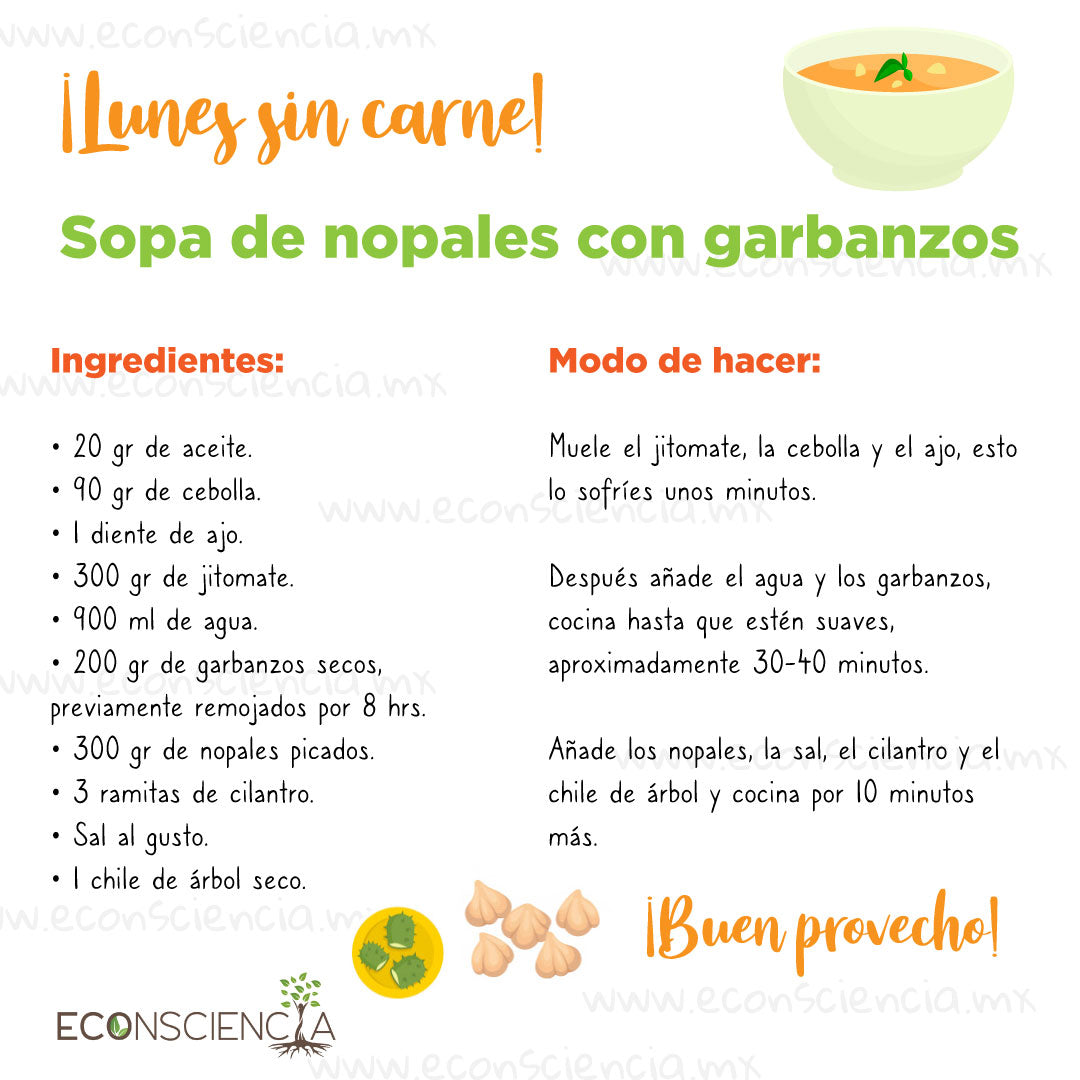 Lunes sin carne - Sopa de nopales con garbanzos