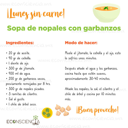 Lunes sin carne - Sopa de nopales con garbanzos