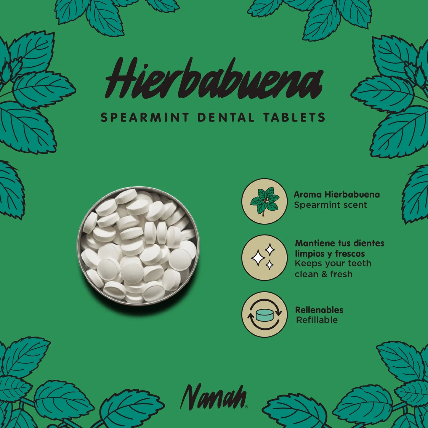 Tabletas dentales de hierbabuena